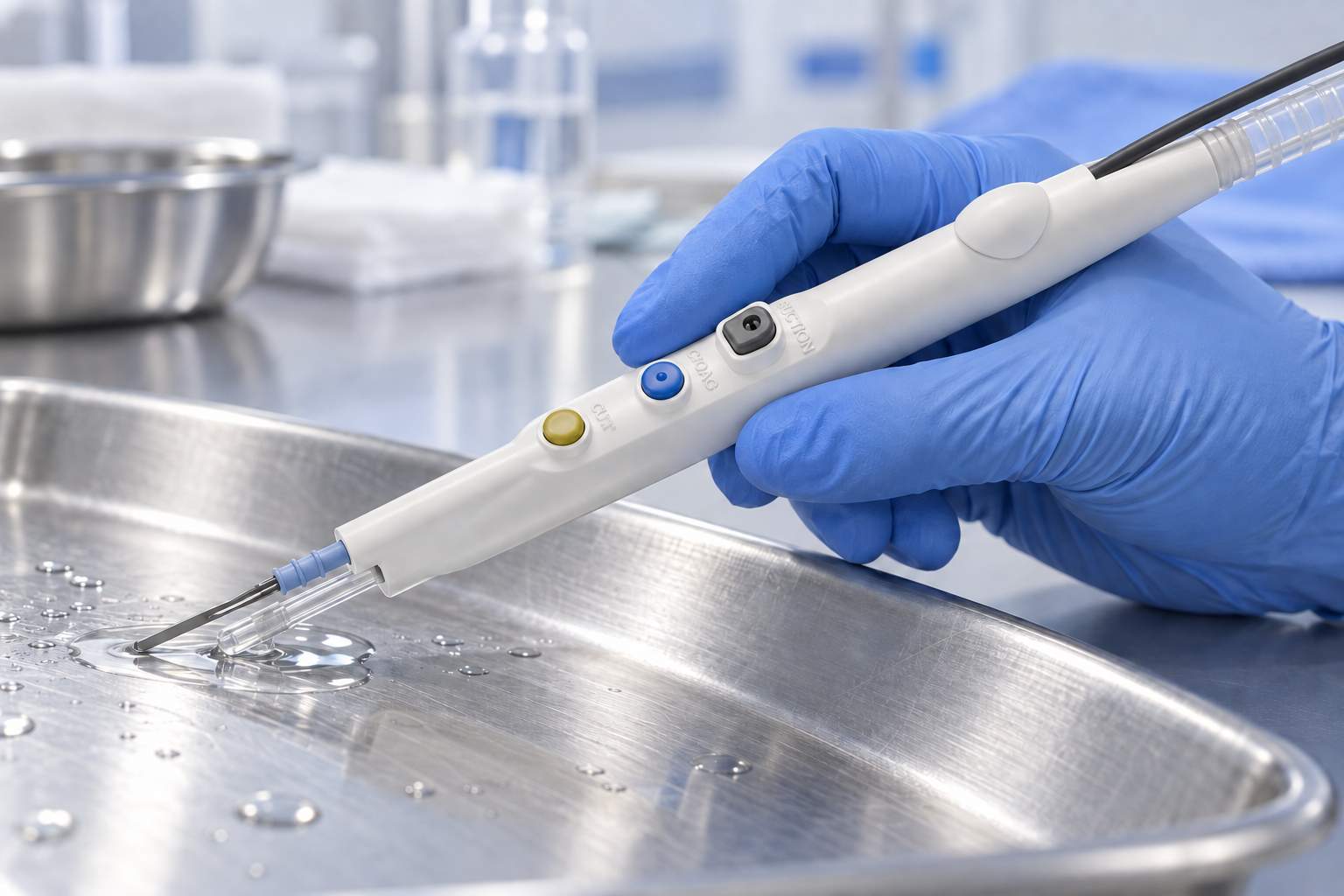 ClearCut device demonstrating liquid suction in a metal tray